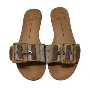 Dolce Vita Dasa Women's Tan and Brown Bamboo Buckle Rafia Sandals Size 8.5